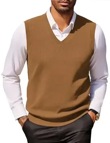 COOFANDY Men's Sweater Vest V Neck Sleeveless Sweater Slim Fit Casual Knitted Pullover Sweater - 3