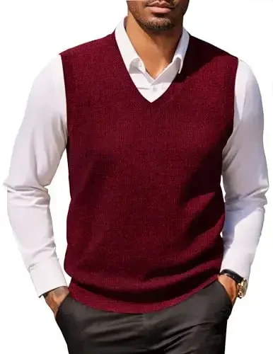 COOFANDY Men's Sweater Vest V Neck Sleeveless Sweater Slim Fit Casual Knitted Pullover Sweater - 3