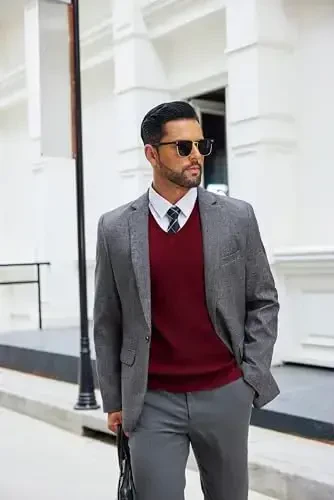 COOFANDY Men's Sweater Vest V Neck Sleeveless Sweater Slim Fit Casual Knitted Pullover Sweater - 5