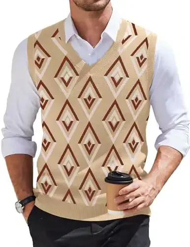 COOFANDY Men's Sweater Vest V Neck Sleeveless Sweater Slim Fit Casual Knitted Pullover Sweater 