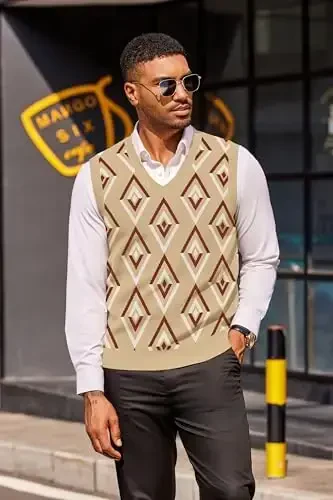 COOFANDY Men's Sweater Vest V Neck Sleeveless Sweater Slim Fit Casual Knitted Pullover Sweater - COOFANDY (1)