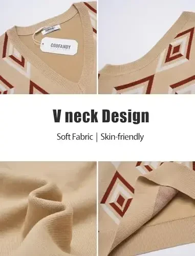 COOFANDY Men's Sweater Vest V Neck Sleeveless Sweater Slim Fit Casual Knitted Pullover Sweater - 6