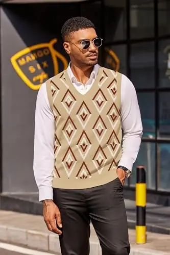 COOFANDY Men's Sweater Vest V Neck Sleeveless Sweater Slim Fit Casual Knitted Pullover Sweater - 2