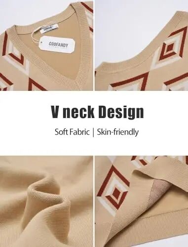 COOFANDY Men's Sweater Vest V Neck Sleeveless Sweater Slim Fit Casual Knitted Pullover Sweater - 1