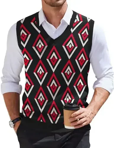 COOFANDY Men's Sweater Vest V Neck Sleeveless Sweater Slim Fit Casual Knitted Pullover Sweater - COOFANDY