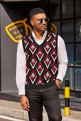 COOFANDY Men's Sweater Vest V Neck Sleeveless Sweater Slim Fit Casual Knitted Pullover Sweater - 2