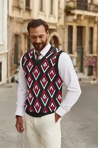 COOFANDY Men's Sweater Vest V Neck Sleeveless Sweater Slim Fit Casual Knitted Pullover Sweater - 4