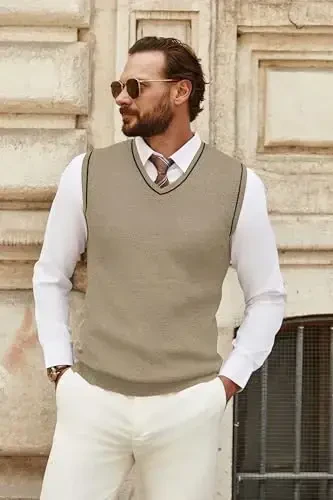 COOFANDY Men's Sweater Vest V Neck Sleeveless Sweater Slim Fit Casual Knitted Pullover Sweater - 4