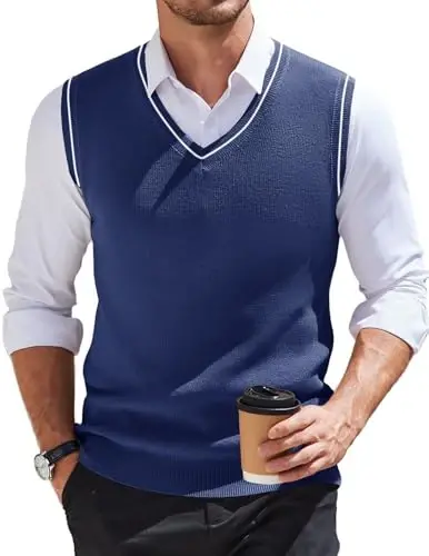 COOFANDY Men's Sweater Vest V Neck Sleeveless Sweater Slim Fit Casual Knitted Pullover Sweater - 1