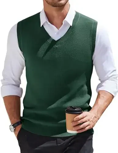 COOFANDY Men's Sweater Vest V Neck Sleeveless Sweater Slim Fit Casual Knitted Pullover Sweater - 3