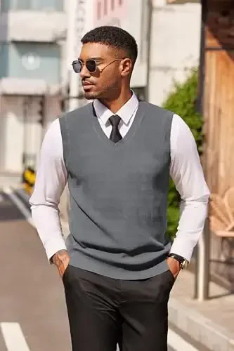 COOFANDY Men's Sweater Vest V Neck Sleeveless Sweater Slim Fit Casual Knitted Pullover Sweater - 5