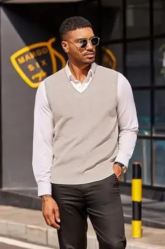 COOFANDY Men's Sweater Vest V Neck Sleeveless Sweater Slim Fit Casual Knitted Pullover Sweater - 4