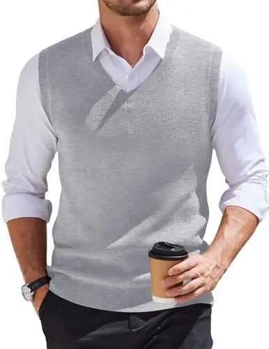 COOFANDY Men's Sweater Vest V Neck Sleeveless Sweater Slim Fit Casual Knitted Vest Sweaters - COOFANDY