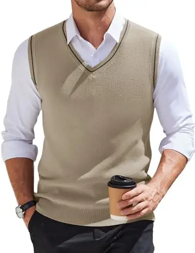 COOFANDY Men's Sweater Vest V Neck Sleeveless Sweater Slim Fit Casual Knitted Vest Sweaters - COOFANDY