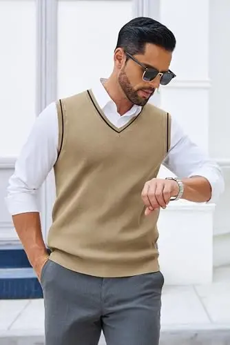 COOFANDY Men's Sweater Vest V Neck Sleeveless Sweater Slim Fit Casual Knitted Vest Sweaters - 4