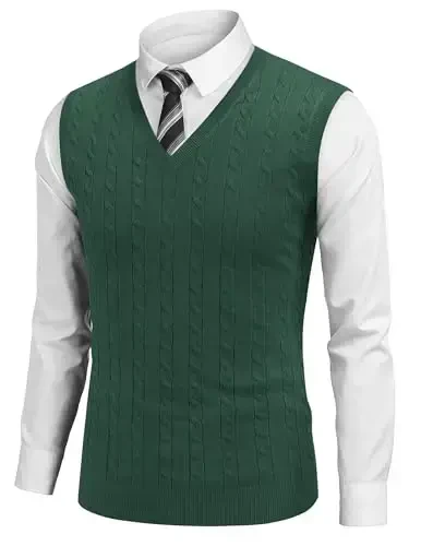 COOFANDY Men's Sweater Vest V Neck Slim Fit Cable Knitted Sleeveless Pullover Sweater 