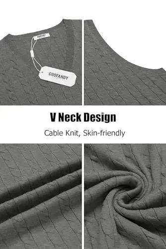 COOFANDY Men's Sweater Vest V Neck Slim Fit Cable Knitted Sleeveless Pullover Sweater - 5