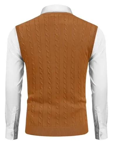 COOFANDY Men's Sweater Vest V Neck Slim Fit Cable Knitted Sleeveless Pullover Sweater - 2