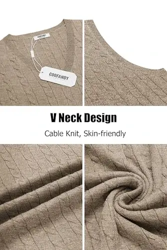 COOFANDY Men's Sweater Vest V Neck Slim Fit Cable Knitted Sleeveless Pullover Sweater - 5