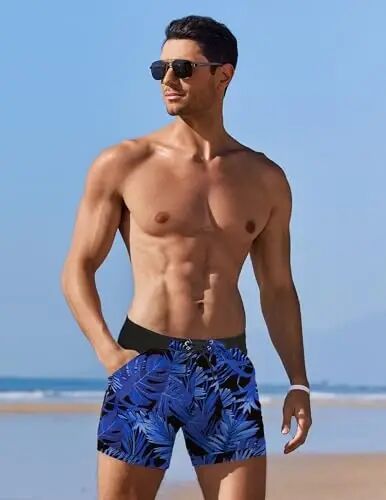 COOFANDY Mens Swim Briefs Square Cut Swim Trunks Swimsuit Short Boardshort | With Swim Caps, Mesh Lining, Dry Fast, Adjustable Waist, Comfort, Swimming, Beach Shorts, Water Sports, Vacation Trips - COOFANDY (1)