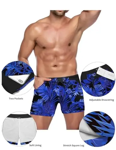 COOFANDY Mens Swim Briefs Square Cut Swim Trunks Swimsuit Short Boardshort | With Swim Caps, Mesh Lining, Dry Fast, Adjustable Waist, Comfort, Swimming, Beach Shorts, Water Sports, Vacation Trips - 5