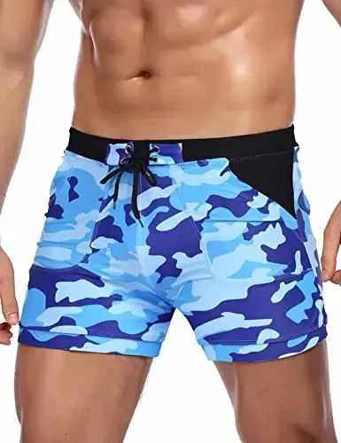 COOFANDY Men's Swimsuit Camo Quick Dry Mens Swimming Shorts Trunks with Pockets 