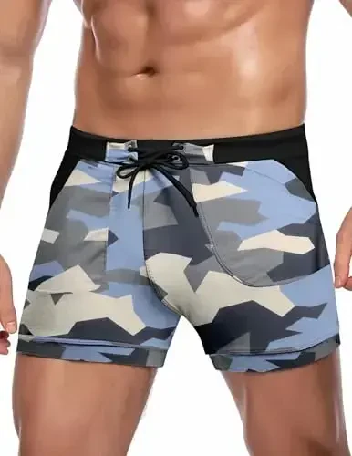 COOFANDY Men's Swimsuit Camo Quick Dry Mens Swimming Shorts Trunks with Pockets 