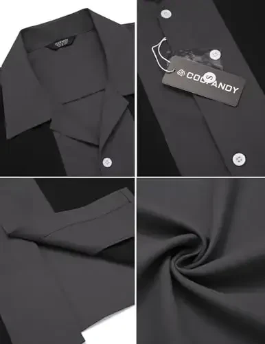 COOFANDY Men's Vintage Bowling Shirt Short Sleeve Button Down Summer Cuba Beach Shirts - 5