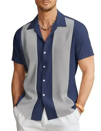 COOFANDY Men's Vintage Bowling Shirt Short Sleeve Button Down Summer Cuba Beach Shirts 