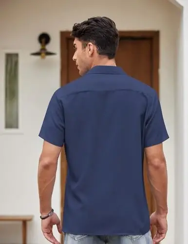 COOFANDY Men's Vintage Bowling Shirt Short Sleeve Button Down Summer Cuba Beach Shirts - 4