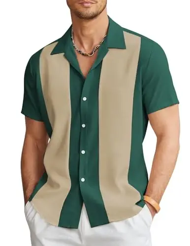 COOFANDY Men's Vintage Bowling Shirt Short Sleeve Button Down Summer Cuba Beach Shirts - COOFANDY