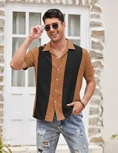 COOFANDY Men's Vintage Bowling Shirt Short Sleeve Button Down Summer Cuba Beach Shirts - 3