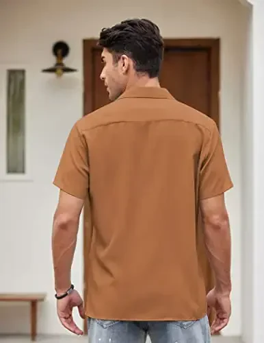 COOFANDY Men's Vintage Bowling Shirt Short Sleeve Button Down Summer Cuba Beach Shirts - 4