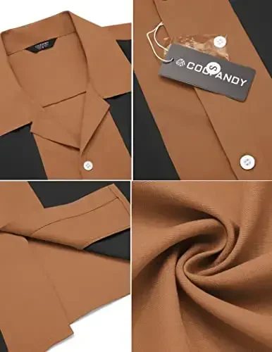 COOFANDY Men's Vintage Bowling Shirt Short Sleeve Button Down Summer Cuba Beach Shirts - 5