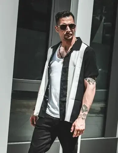 COOFANDY Men's Vintage Bowling Shirt Short Sleeve Button Down Summer Cuba Beach Shirts - 5