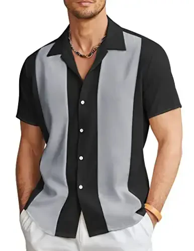 COOFANDY Men's Vintage Bowling Shirt Short Sleeve Button Down Summer Cuba Beach Shirts - COOFANDY