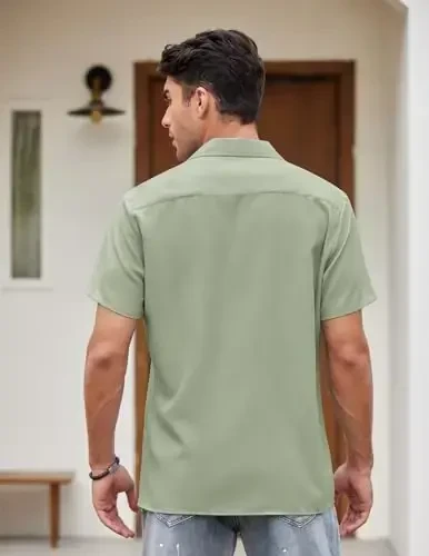COOFANDY Men's Vintage Bowling Shirt Short Sleeve Button Down Summer Cuba Beach Shirts - 4