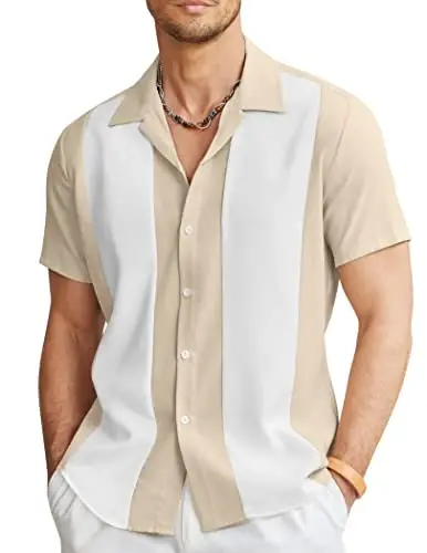 COOFANDY Men's Vintage Bowling Shirt Short Sleeve Button Down Summer Cuba Beach Shirts - COOFANDY