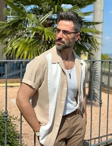 COOFANDY Men's Vintage Bowling Shirt Short Sleeve Button Down Summer Cuba Beach Shirts - 2