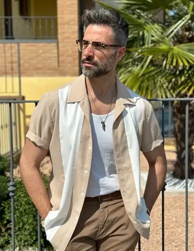 COOFANDY Men's Vintage Bowling Shirt Short Sleeve Button Down Summer Cuba Beach Shirts - 3