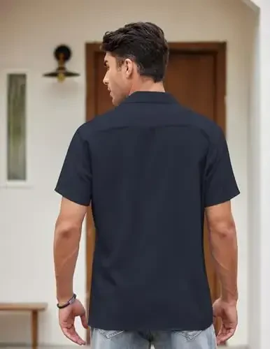 COOFANDY Men's Vintage Bowling Shirt Short Sleeve Button Down Summer Cuba Beach Shirts - 4