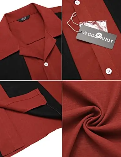 COOFANDY Men's Vintage Bowling Shirt Short Sleeve Button Down Summer Cuba Beach Shirts - 5