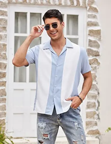 COOFANDY Men's Vintage Bowling Shirt Short Sleeve Button Down Summer Cuba Beach Shirts - 3