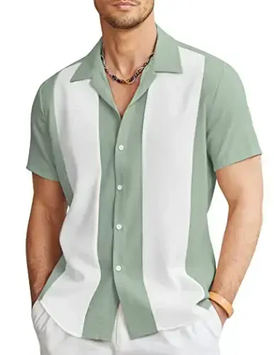 COOFANDY Men's Vintage Bowling Shirt Short Sleeve Button Down Summer Cuba Beach Shirts - 1