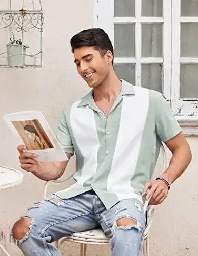 COOFANDY Men's Vintage Bowling Shirt Short Sleeve Button Down Summer Cuba Beach Shirts - 2