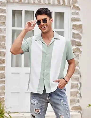COOFANDY Men's Vintage Bowling Shirt Short Sleeve Button Down Summer Cuba Beach Shirts - 3