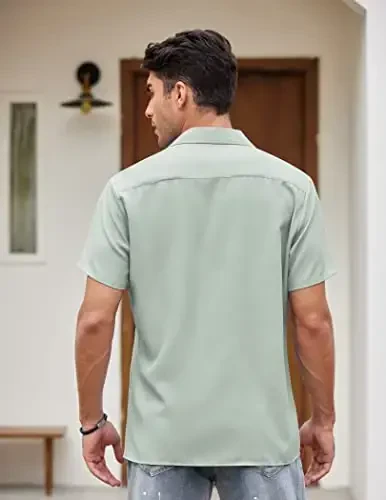 COOFANDY Men's Vintage Bowling Shirt Short Sleeve Button Down Summer Cuba Beach Shirts - 4
