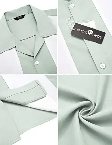COOFANDY Men's Vintage Bowling Shirt Short Sleeve Button Down Summer Cuba Beach Shirts - 5
