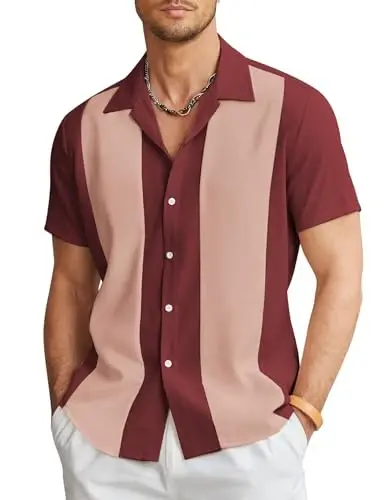 COOFANDY Men's Vintage Bowling Shirt Short Sleeve Button Down Summer Cuba Beach Shirts 