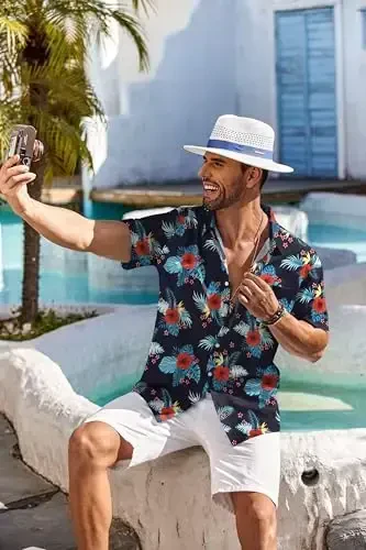 COOFANDY Men's Hawaiian Shirt Short Sleeve Floral Button Down Shirts Tropical Holiday Beach Shirts - 5